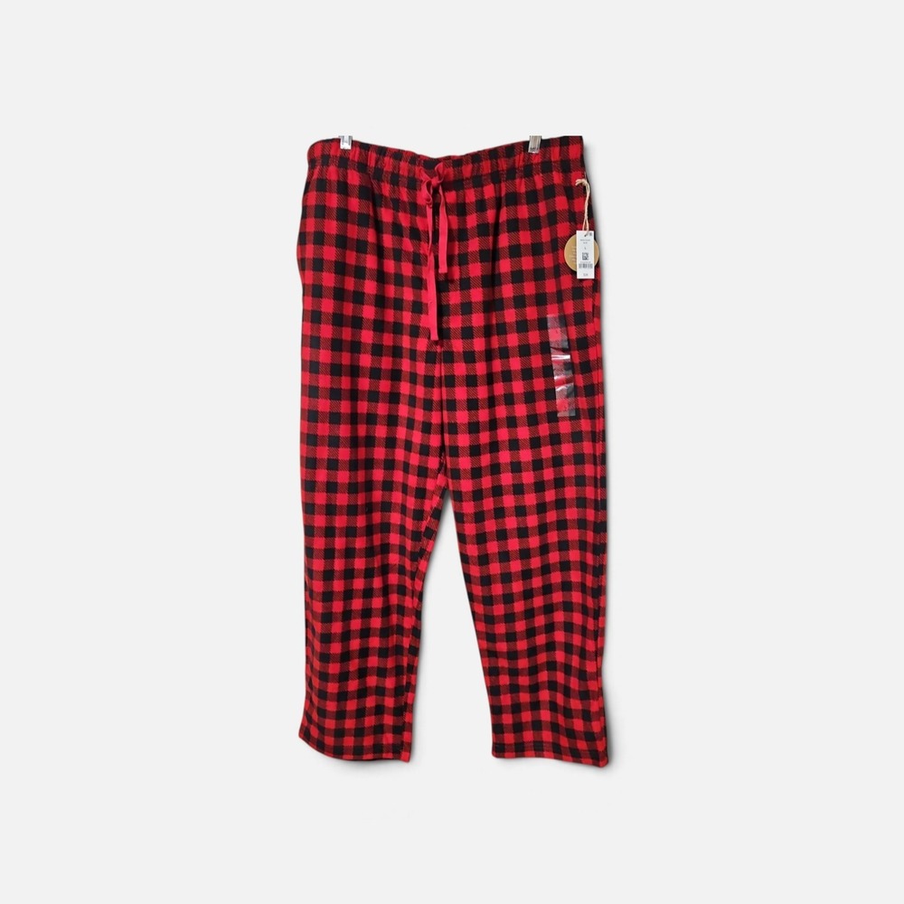 Dip Mens Buffalo Plaid Pajama Pants Red Black Fleece Sleepwear XL  0610